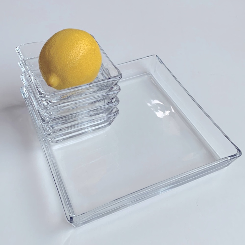 CRATE & BARREL Serve-ware Glass Platter Set of 5 for Entertaining - Picture 2 of 11